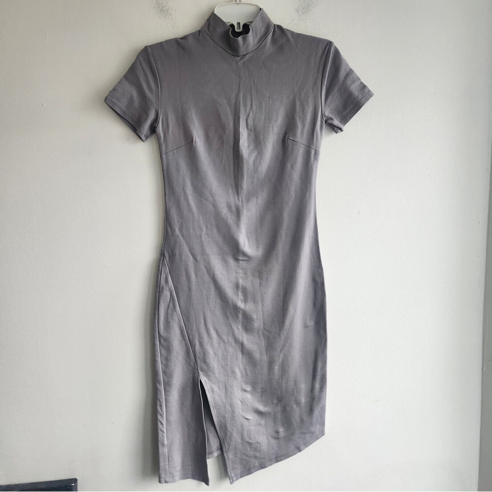Lulu's Heather Grey Short Sleeve Mock Turtleneck Midi Dress size xS